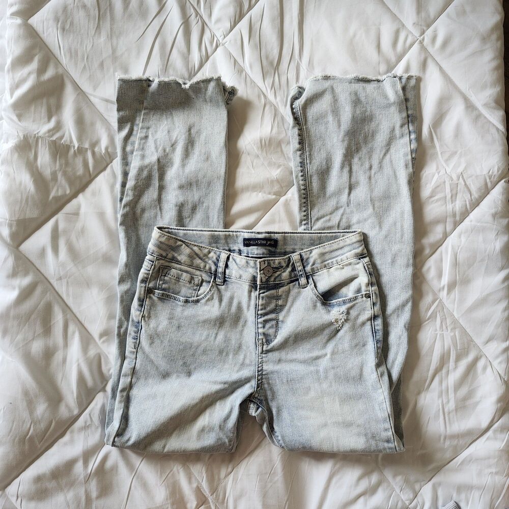 Vanilla Star Girls Size 12 Light Wash Distressed Flare Jeans